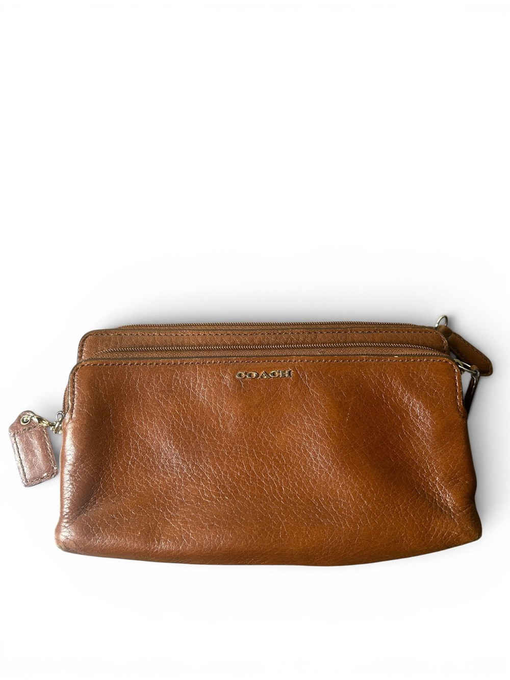 Coach Brown Leather Double Zip Wristlet Wallet Clutch